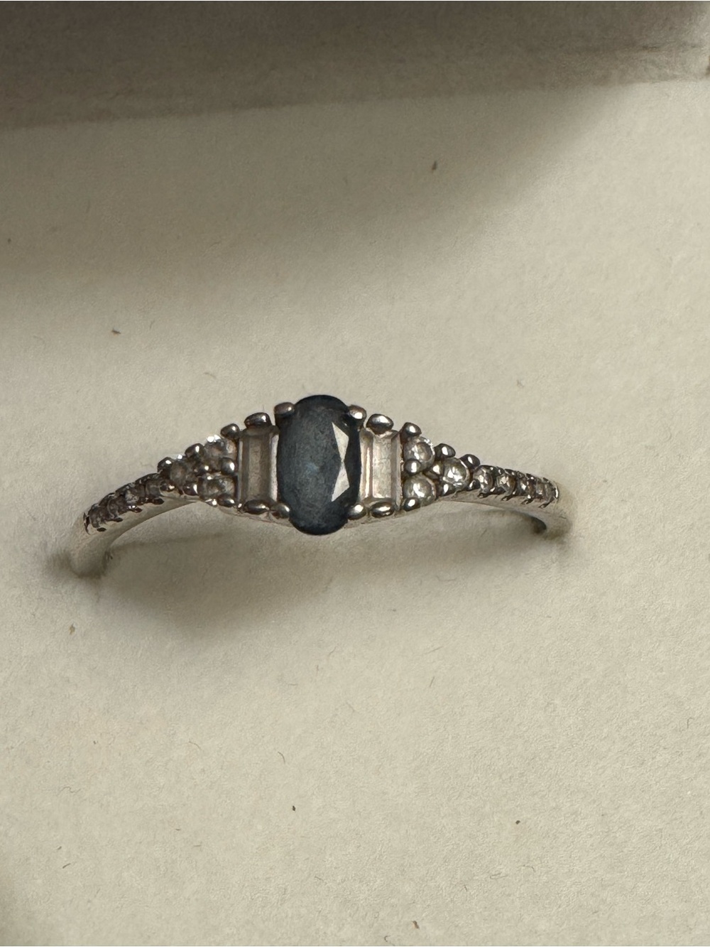 IBB 925 Sterling Silver Blue Glass & Clear Glass Ring - Size 9